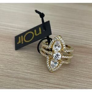 Noir CZ Three Stone Stackable Ring, Size 6